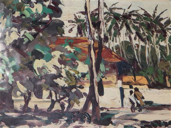 M. Robinson, oil on board, African market place, signed, 31 x 46cm, with a group of other African related unframed works